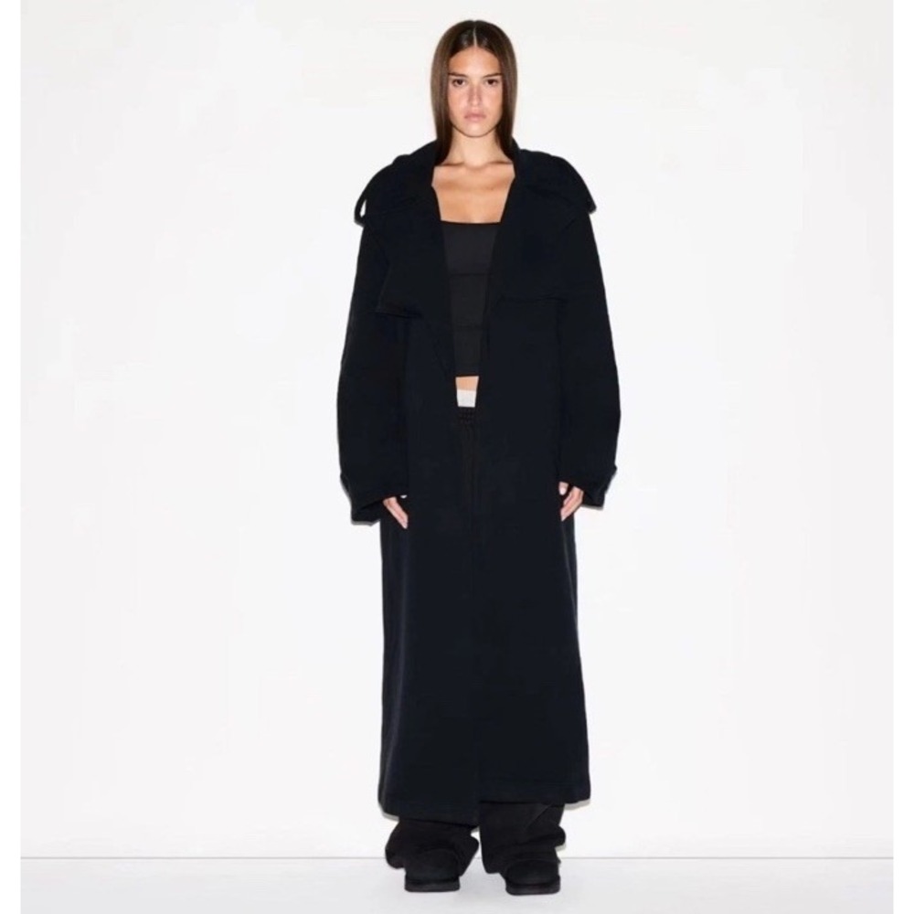 NWT $248 Skims Boyfriend Fleece Oversized Trench Coat In Washed Onyx Size:Medium